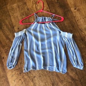 Blue Off the Shoulder Long Sleeve Blouse